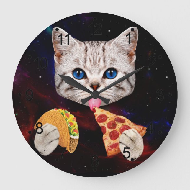 Grande Horloge Ronde Taco, Chat et pizza (Recto)