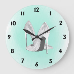Grande Horloge Ronde Talons argentés vert menthe