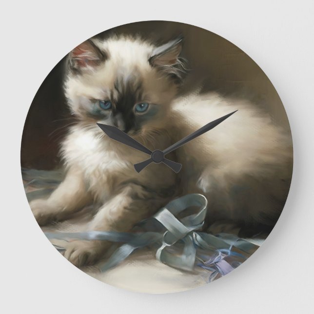 Grande Horloge Ronde Tangle de ruban Siamese Kitten (Recto)