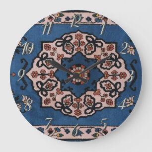 Grande Horloge Ronde Tapis à motif persan turc bleu oriental