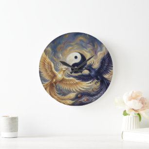 Grande Horloge Ronde Tapisserie murale spirituelle Phoenix Balance