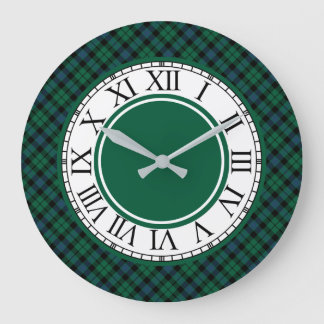 Grande Horloge Ronde Tartan vert clair et bleu de clan de MacKay