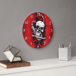 Grande Horloge Ronde Tatouage Crâne Et Tribal