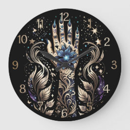 Grande Horloge Ronde Tatouage Main Noir Et Or