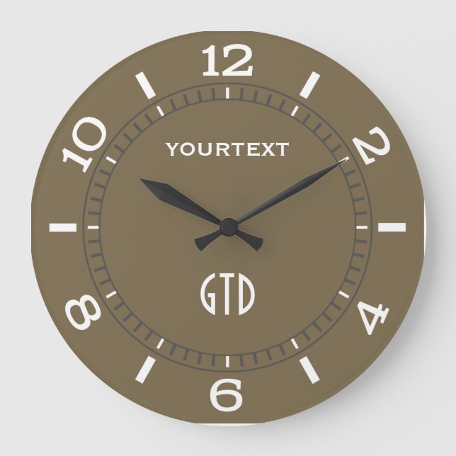 Grande Horloge Ronde Taupe Decor Dial Easily Personalized (Recto)