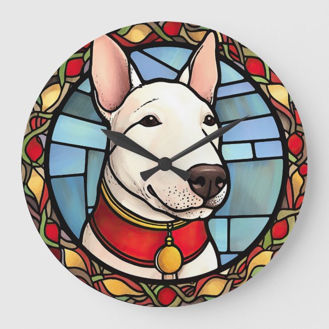 Grande Horloge Ronde Taureau Terrier Vitrail Noël (Recto)