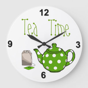 Grande Horloge Ronde Tea Time Cuisine verte et blanche