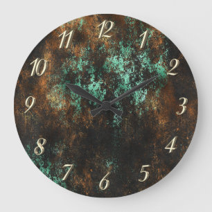 Grande Horloge Ronde Teal Cooper Patina Métallisé