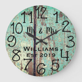 Grande Horloge Ronde Teal Distressed Wood Custom