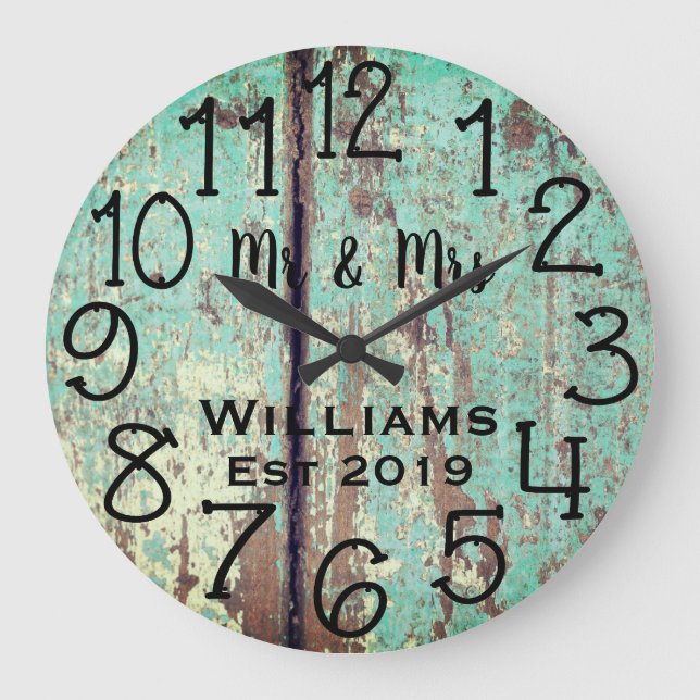 Grande Horloge Ronde Teal Distressed Wood Custom (Recto)