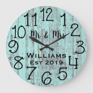 Grande Horloge Ronde Teal Distressed Wood Custom