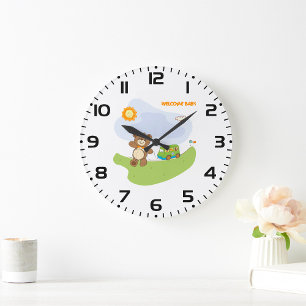 Grande Horloge Ronde Teddy Bear Welcome Baby Nursery Design