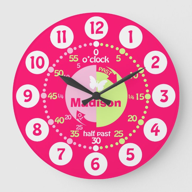 Grande Horloge Ronde Temps d'apprentissage rouge rose vert coutume fill (Recto)