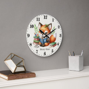 Grande Horloge Ronde Temps d'histoire mignon ajouter texte renard lectu