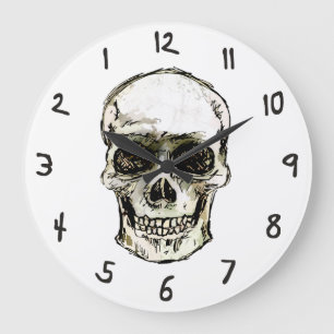 Grande Horloge Ronde Temps renversé par crâne