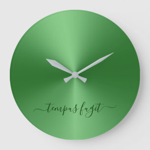 Grande Horloge Ronde Tempus Fugit Green Metallic Style acrylique