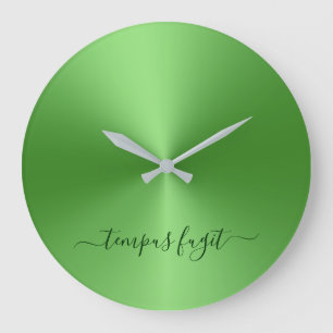 Grande Horloge Ronde Tempus Fugit vert clair Style métallique acrylique