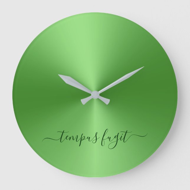 Grande Horloge Ronde Tempus Fugit vert clair Style métallique acrylique (Recto)