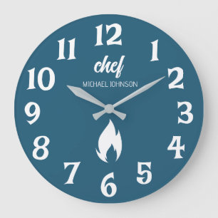 Grande Horloge Ronde Tendance Noir blanc Personnalisé nom chef