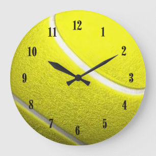 Grande Horloge Ronde Tennis Ball Sport avec chiffres noirs
