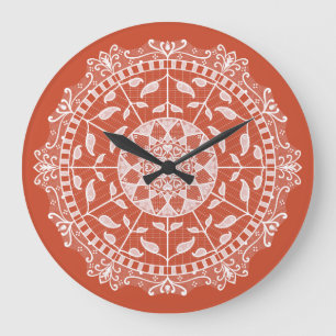 Grande Horloge Ronde Terracotta Mandala