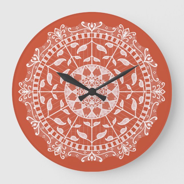 Grande Horloge Ronde Terracotta Mandala (Recto)