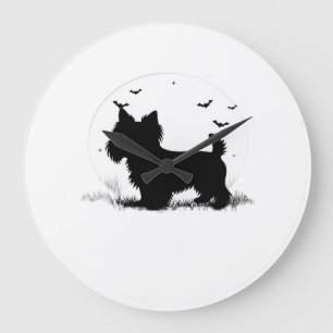 Grande Horloge Ronde Terrier du Yorkshire Chien � Silhouette de la Lune