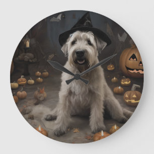 Grande Horloge Ronde Terrier Irlandais Citrouilles Halloween Effrayant