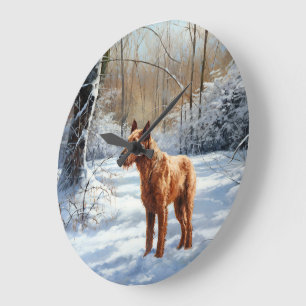 Grande Horloge Ronde Terrier Irlandais Laissez Tomber la Neige Noël