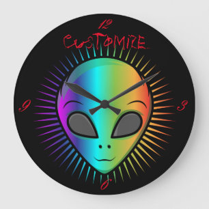 Grande Horloge Ronde Tête de Alien psychédélique Tonnerre_Cove