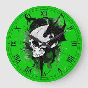 Grande Horloge Ronde tête de crâne avec le graffiti de dragon