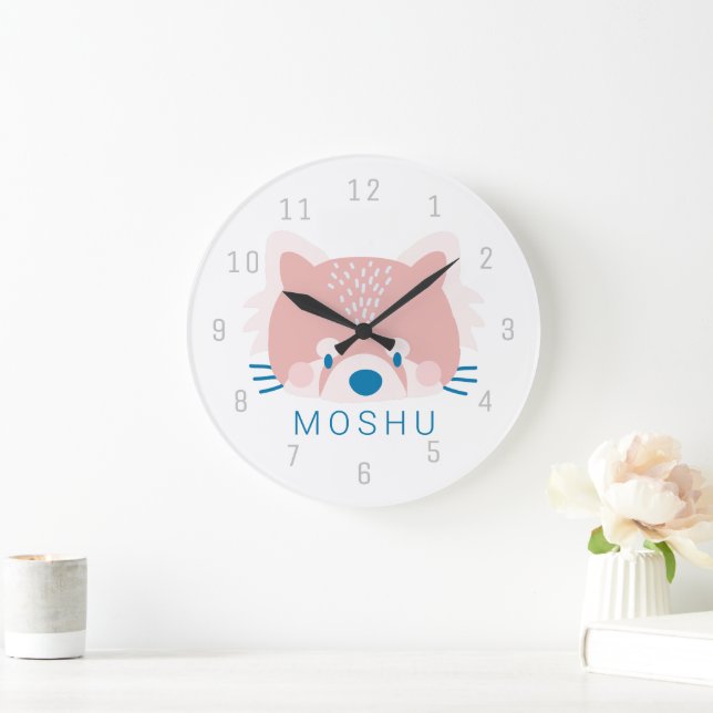 Grande Horloge Ronde Tête de Panda Rouge Chambre Enfants Nounours (Maison)