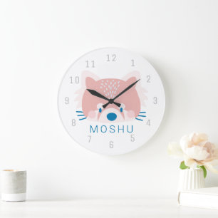 Grande Horloge Ronde Tête de Panda Rouge Enfants Chambre Nounou