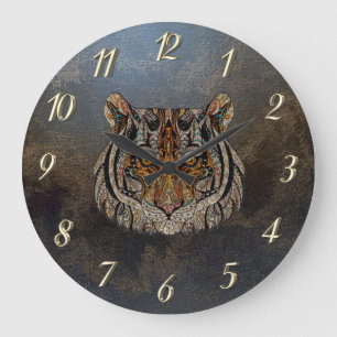 Grande Horloge Ronde Tête de Tigre Cool Aspect Cuir