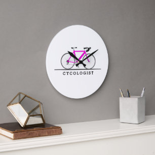 Grande Horloge Ronde Texte cycliste avec vélo rose
