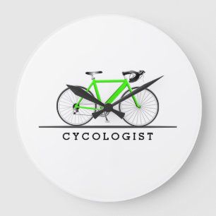 Grande Horloge Ronde Texte cyclologue avec vélo vert