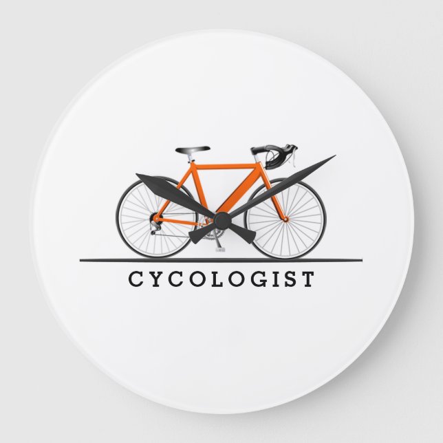Grande Horloge Ronde Texte cycologue avec vélo orange (Recto)