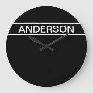 Grande Horloge Ronde Texte personnalisable Moderne gras Noir & Blanc