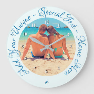 Grande Horloge Ronde Texte personnalisé et photo romantique - Votre pro