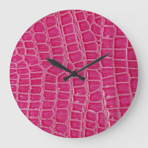 Grande Horloge Ronde Texture à motif d'alligator rose