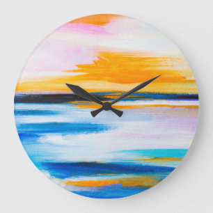 Grande Horloge Ronde texture Abstraite de l'huile, coucher du soleil pe