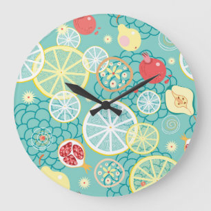 Grande Horloge Ronde Texture de fruits, Arrière - plan vibrant.
