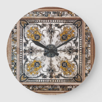 Grande Horloge Ronde Texture de marbre arabesque Patchwork Vintage