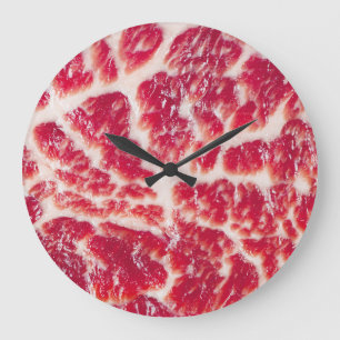 Grande Horloge Ronde Texture du steak de boeuf marbré Closeup