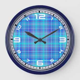 Grande Horloge Ronde Texture du tissu plaqué Bleu Motif-43657