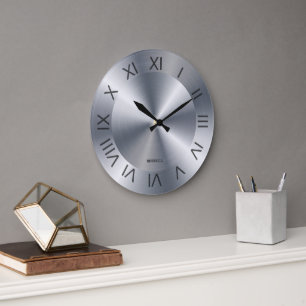 Grande Horloge Ronde Texture en acier inoxydable métallisé Monogramme p