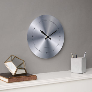 Grande Horloge Ronde Texture en acier inoxydable métallisé Monogramme p
