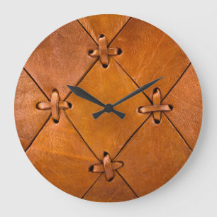 Grande Horloge Ronde Texture en cuir, détails de selvage naturel.