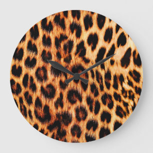 Grande Horloge Ronde Texture léopard, motif sans couture d'animal afric
