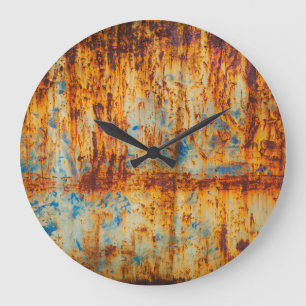 Grande Horloge Ronde Texture métallique bleu rouillé